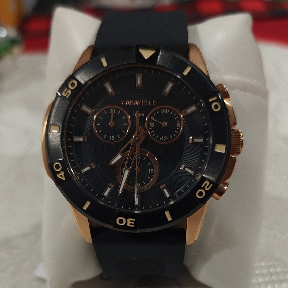 Caravelle by Bulova Men's Sport Aqualuxx 6-Hand Chronograph Watch - Blk\Rose Gld